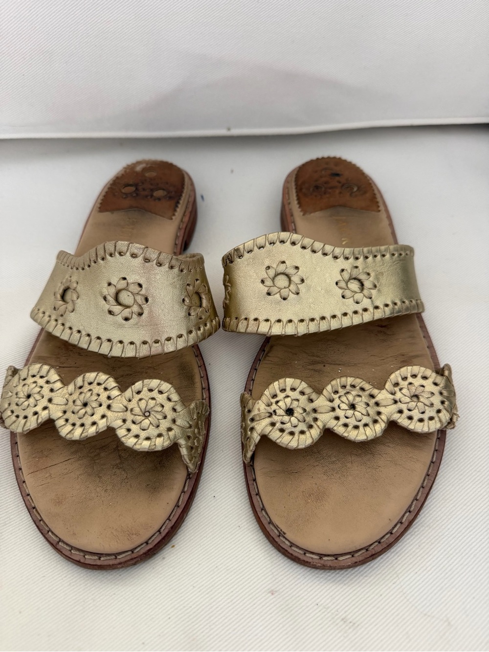 JACK ROGERS - Gold Leather Slide Sandals - Women